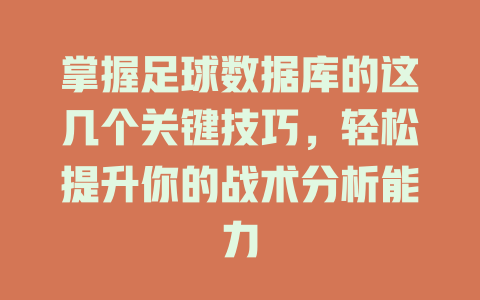 掌握足球数据库的这几个关键技巧，轻松提升你的战术分析能力 一