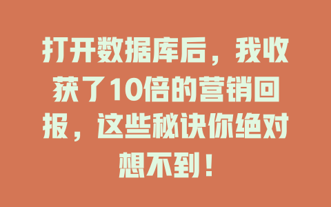 打开数据库后,我收获了10倍的营销回报,这些秘诀你绝对想不到! 一