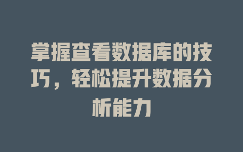 掌握查看数据库的技巧,轻松提升数据分析能力 一