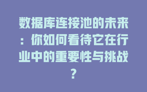 数据库连接池的未来:你如何看待它在行业中的重要性与挑战? 一