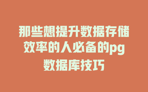 那些想提升数据存储效率的人必备的pg数据库技巧 一