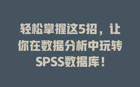 轻松掌握这5招,让你在数据分析中玩转SPSS数据库! 一
