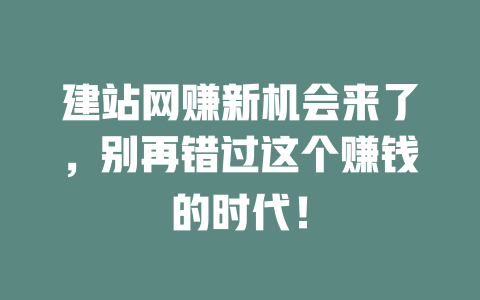 建站网赚新机会来了,别再错过这个赚钱的时代! 一