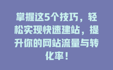 掌握这5个技巧,轻松实现快速建站,提升你的网站流量与转化率! 一