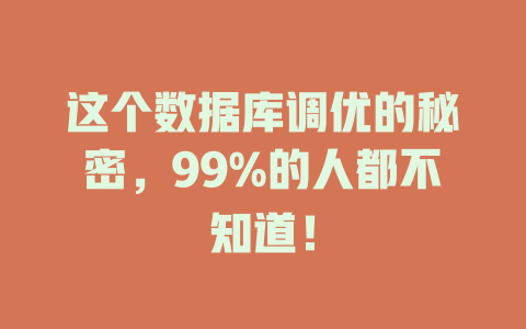 这个数据库调优的秘密,99%的人都不知道! 一