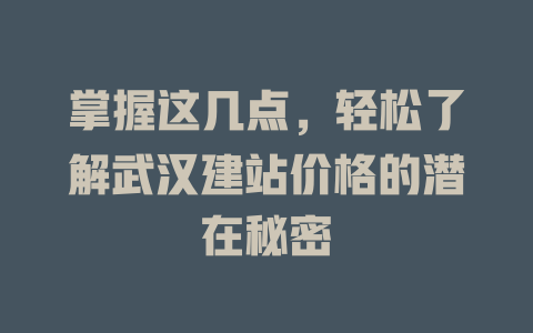 掌握这几点,轻松了解武汉建站价格的潜在秘密 一