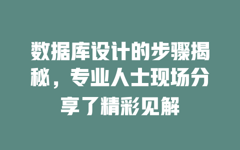 数据库设计的步骤揭秘,专业人士现场分享了精彩见解 一
