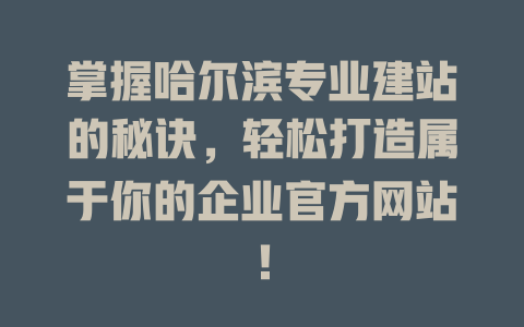 掌握哈尔滨专业建站的秘诀，轻松打造属于你的企业官方网站！-SEO论坛-分享经验-东莞市快语信息咨询有限公司