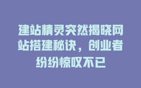 建站精灵突然揭晓网站搭建秘诀,创业者纷纷惊叹不已 一