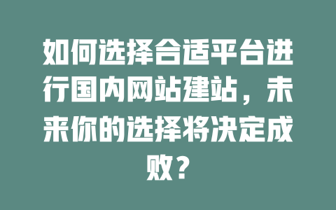 如何选择合适平台进行国内网站建站,未来你的选择将决定成败? 一