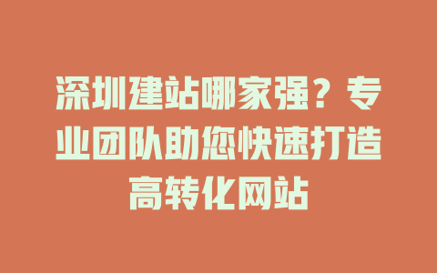 深圳建站哪家强？专业团队助您快速打造高转化网站 一