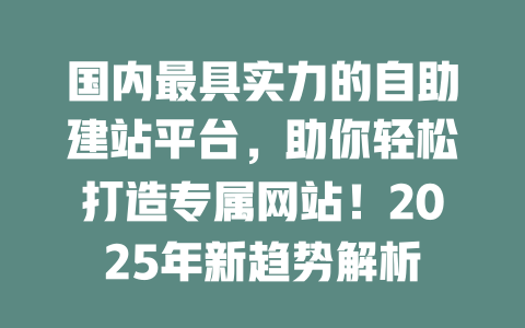 国内最具实力的自助建站平台，助你轻松打造专属网站！2025年新趋势解析-SEO论坛-分享经验-东莞市快语信息咨询有限公司