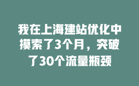 我在上海建站优化中摸索了3个月,突破了30个流量瓶颈 一