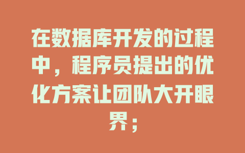 在数据库开发的过程中,程序员提出的优化方案让团队大开眼界; 一