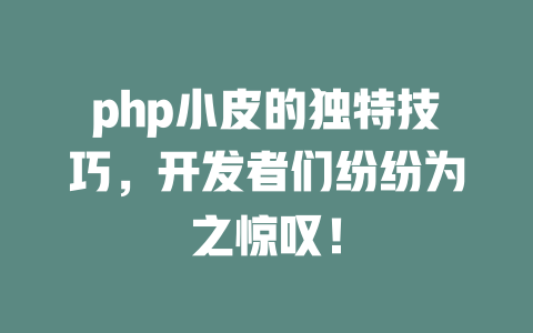 php小皮的独特技巧,开发者们纷纷为之惊叹! 一