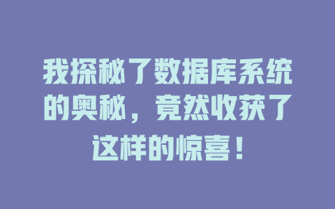 我探秘了数据库系统的奥秘,竟然收获了这样的惊喜! 一
