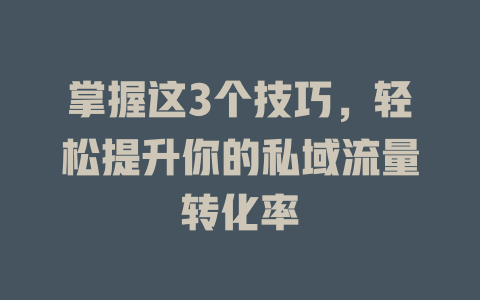 掌握这3个技巧,轻松提升你的私域流量转化率 一