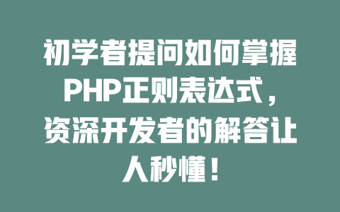 初学者提问如何掌握PHP正则表达式,资深开发者的解答让人秒懂! 一