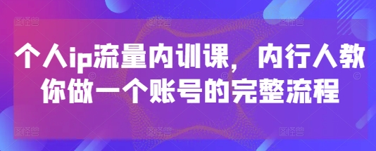 个人ip流量内训课，内行人教你做一个账号的完整流程-SEO论坛-分享经验-东莞市快语信息咨询有限公司