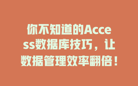 你不知道的Access数据库技巧，让数据管理效率翻倍！-SEO论坛-分享经验-东莞市快语信息咨询有限公司
