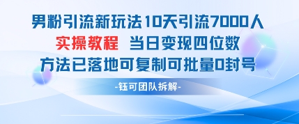 男粉引流新玩法10天引流7000人当日变现四位数可复制可批量0封号-SEO论坛-分享经验-东莞市快语信息咨询有限公司