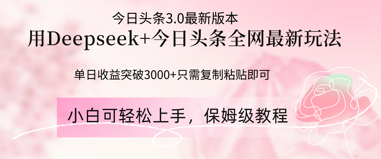 Deepseek结合今日头条全网最新玩法，单日收益突破3000+，只需要简单的…-SEO论坛-分享经验-东莞市快语信息咨询有限公司