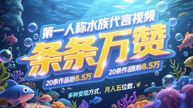 第一人称水族代言视频，条条万赞，20条作品涨粉7.8W，多种变现方式月入五位数-SEO论坛-分享经验-东莞市快语信息咨询有限公司